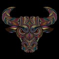Original vector bull from patterns in the zentangle style on a black background. Symbol of Chinese New Year 2021 Royalty Free Stock Photo